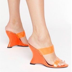 Nasty Gal Orange Transparent Wedge Heels Sz 7, NIB